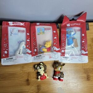 Tonies Audio Figures Lot of 5 Olaf Winnie the Pooh Revolting Rhymes Dog Reindeer